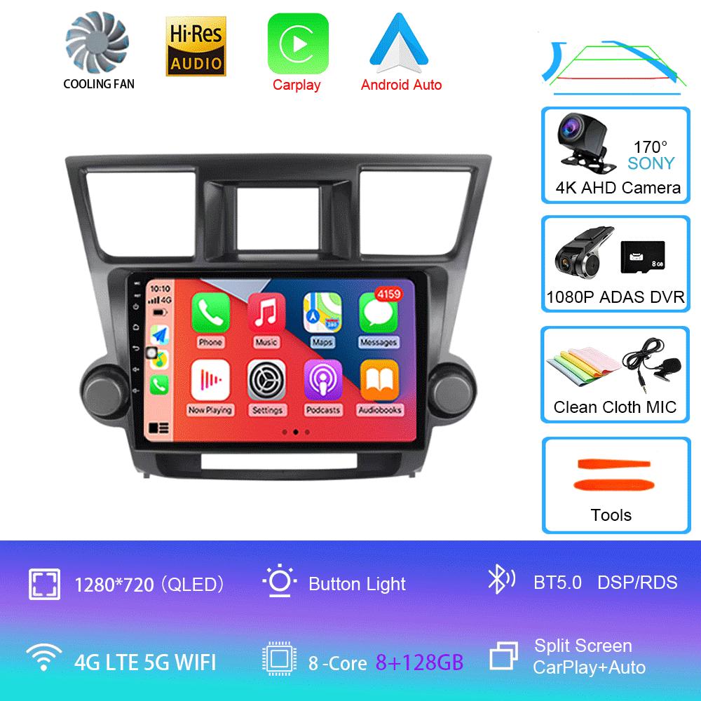 Android 14 Car Radio For Toyota Highlander 2 XU40 2007 - 2013 Multimedia Video Player Navigation GPS Carplay Android Auto 5G WIF