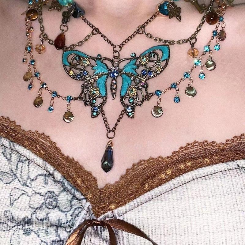 Chaîne de taille élégante à breloque papillon à plusieurs couches avec pompons, chaîne de corps ajustable, accessoire de mode pour les fêtes