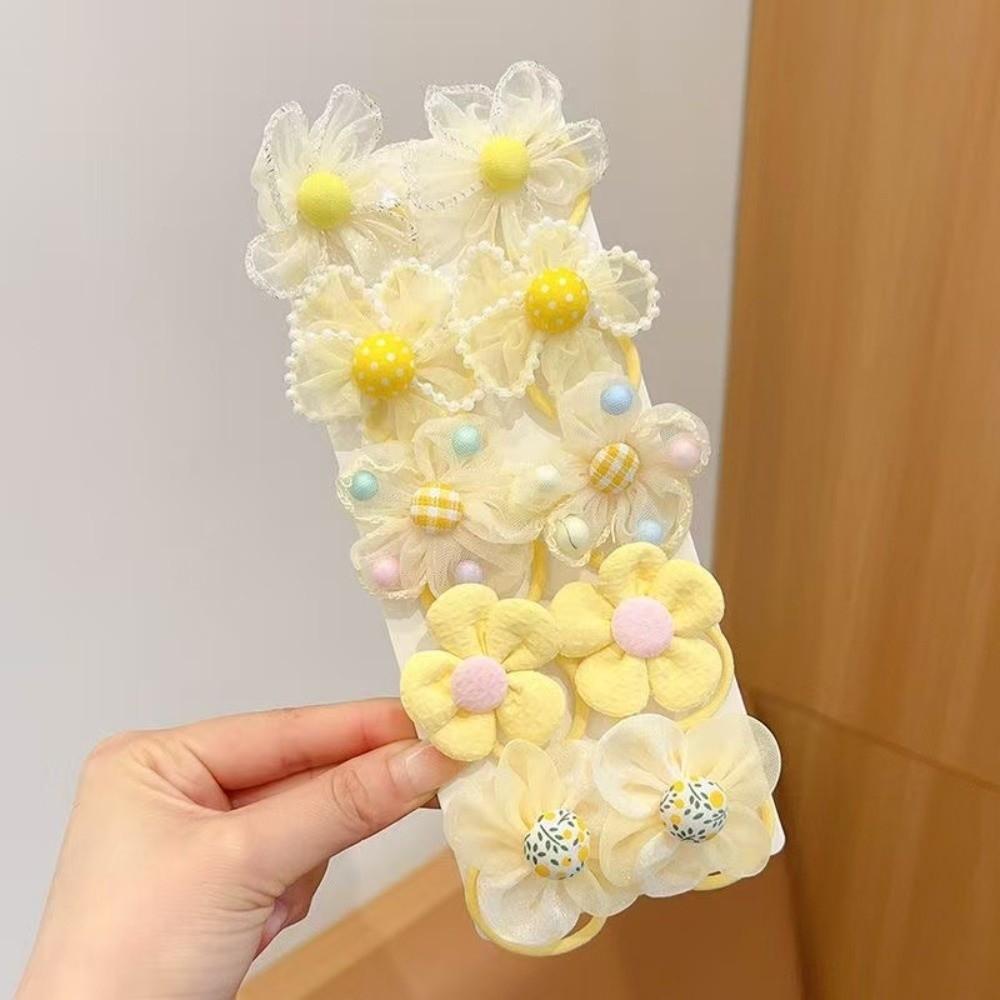 10pcs Fashion Colorful Flower Hair Ties Floral Korean Children s Headband Set No Harm Hair Ring High Elastic Hair Rope Daily Use жёлтый