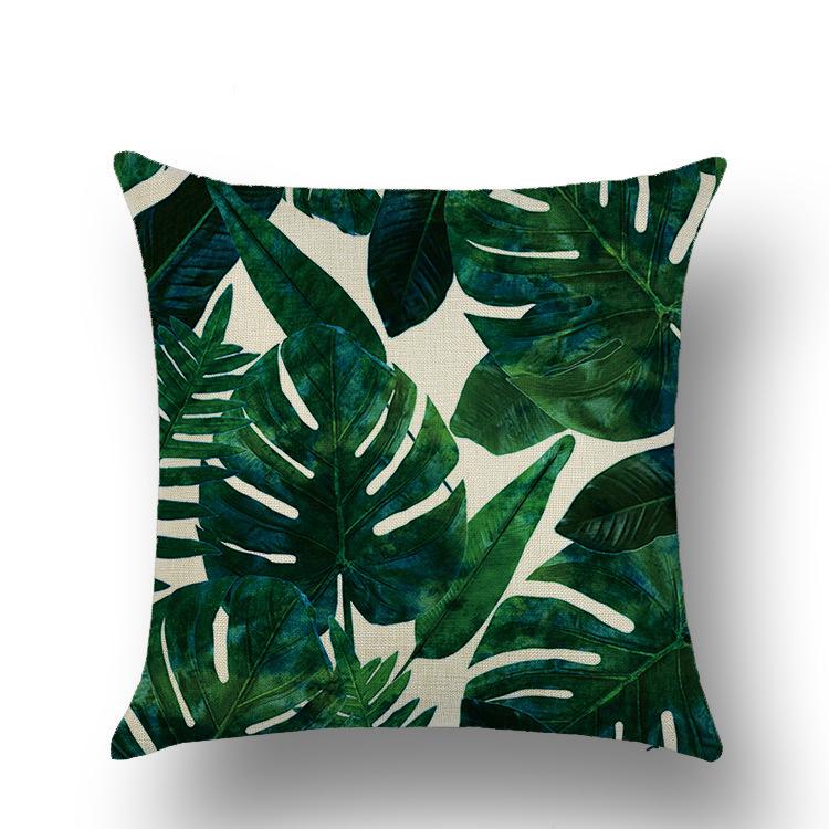 Plant Home Tropical Plant Flax Pillowcase Palm Leaf Home Sofa Pillow Cushion Cover