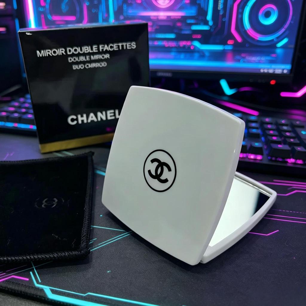 Chanel Foldable Pocket Vanity Mirror, Premium Cosmetic Accessory, Ideal Birthday Gaming Gift for Female Gamers & Gaming Desk Setup Decor