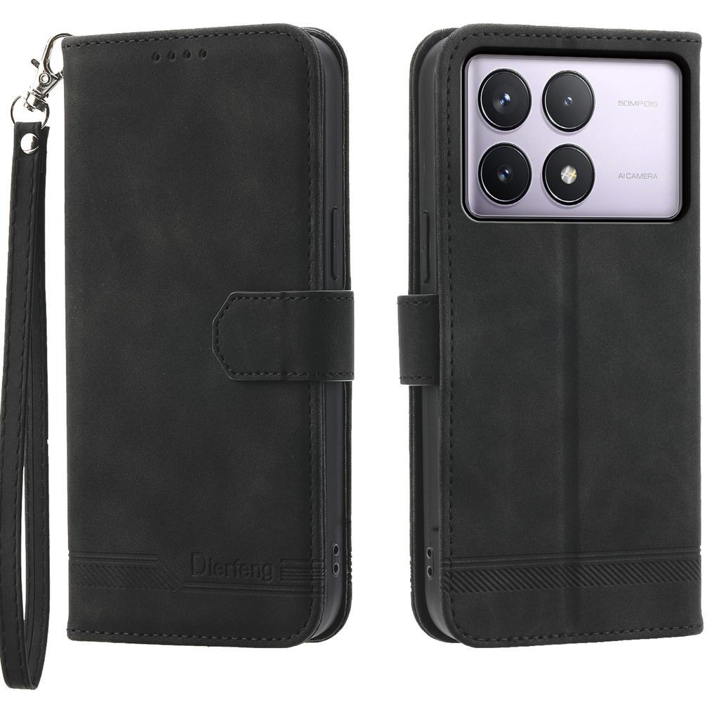 DIERFENG DF-03 For Xiaomi Poco F6 Pro 5G/Redmi K70 5G/K70 Pro 5G Wallet Phone Case Leather Cover Lines Imprinted