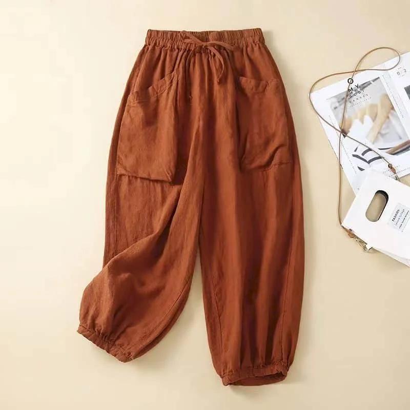 

Cotton Linen Pants Women Summer Elastic Waist Loose Casual Baggy Pants Vintage Pocket Korean Style Trousers Clothes Harem Pants 3XL червоний