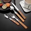 5Pcs Wooden Handle Cutlery Set 304 Stainless Steel Rivet Dinnerware Wood Handle Spoon Knife Fork Dinner Tableware Set Kitchen