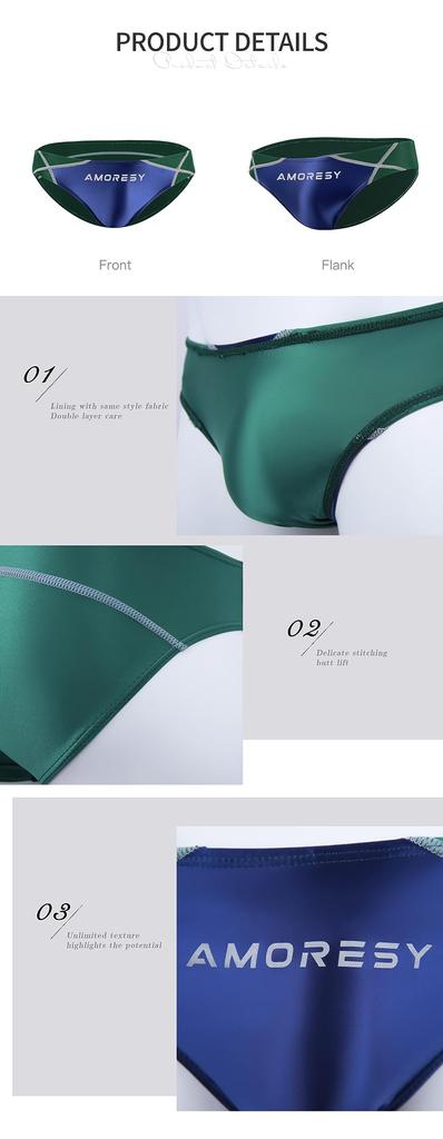 Amoresy Řada Oceanus Módní japonské slipy s nízkým pasem, zvedající boky, přiléhavé, ultratenké plavky [AMORESY] (512) (L, zelená)