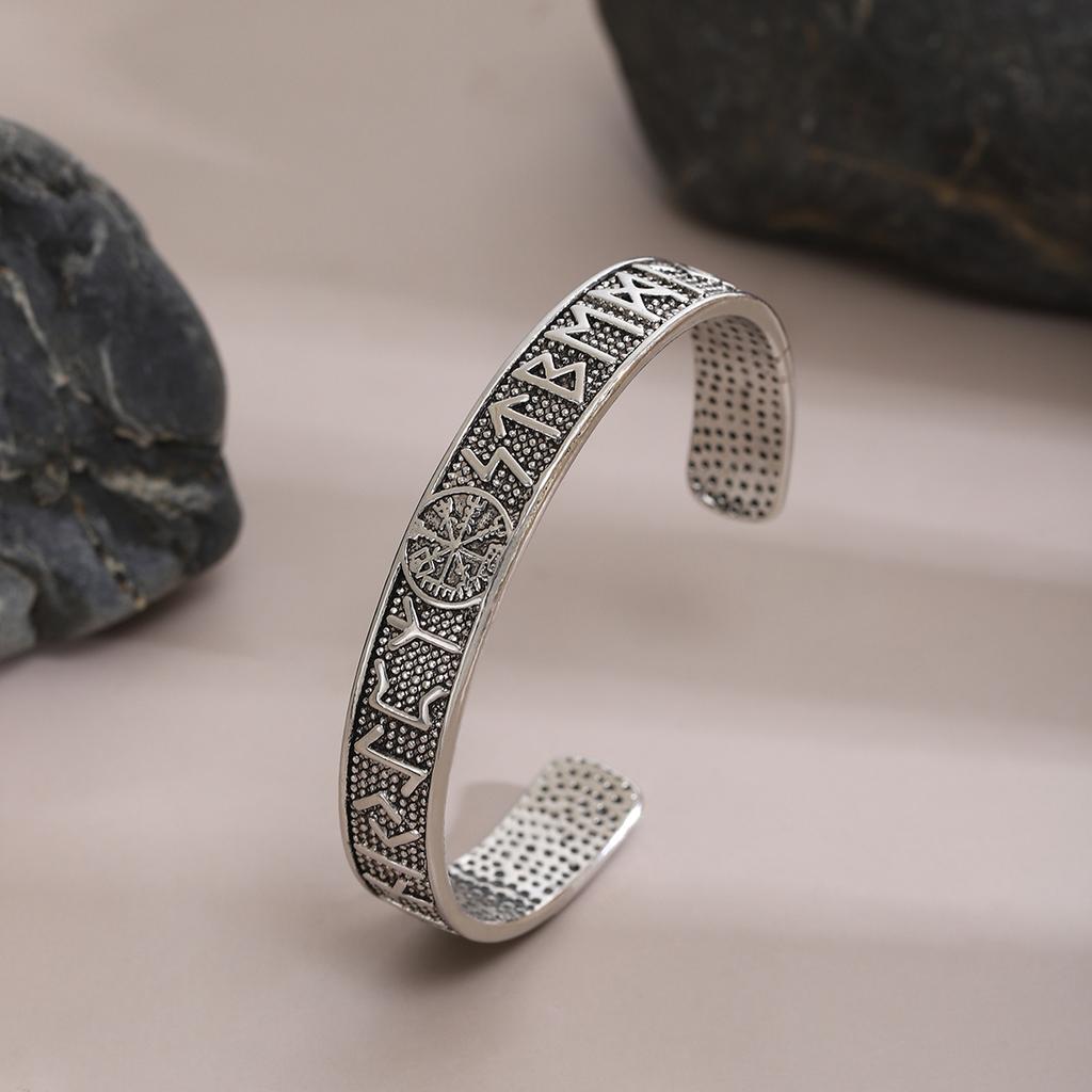 Retro Viking Rune Letter Open Bracelet Celtic Knot Triangle Design Fashion Personality Easy Match Men Women Norwegian Style