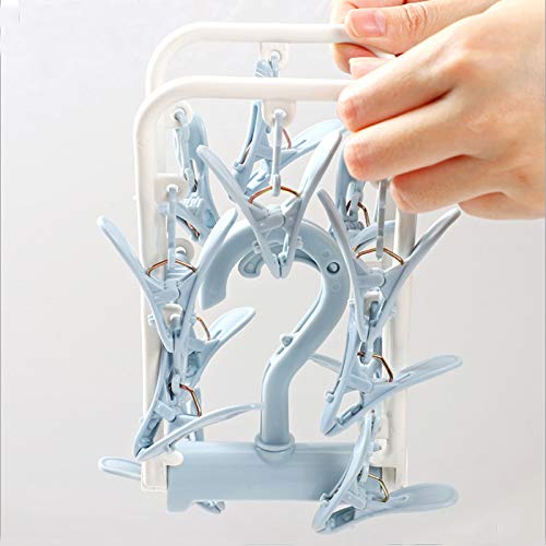 Foshine Folding Stainless Steel Clothes Drying Hanger, 2-Pack, 24 Clothes Pinch Hangers, Portable Hanger, Travel Hanger, Blue, Purple