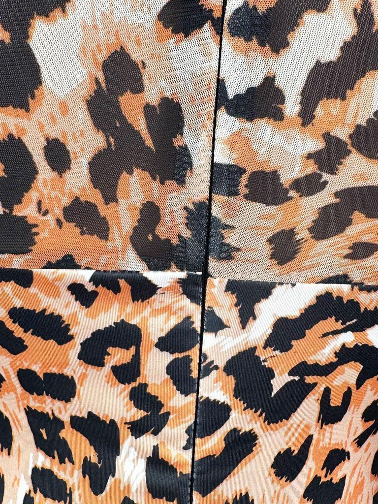 Sexy Leopard Print Mesh Bodycon Jumpsuit for Women