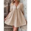 Women Elegant Loose Deep V Neck Lace Up A Line Woven Midi Dress