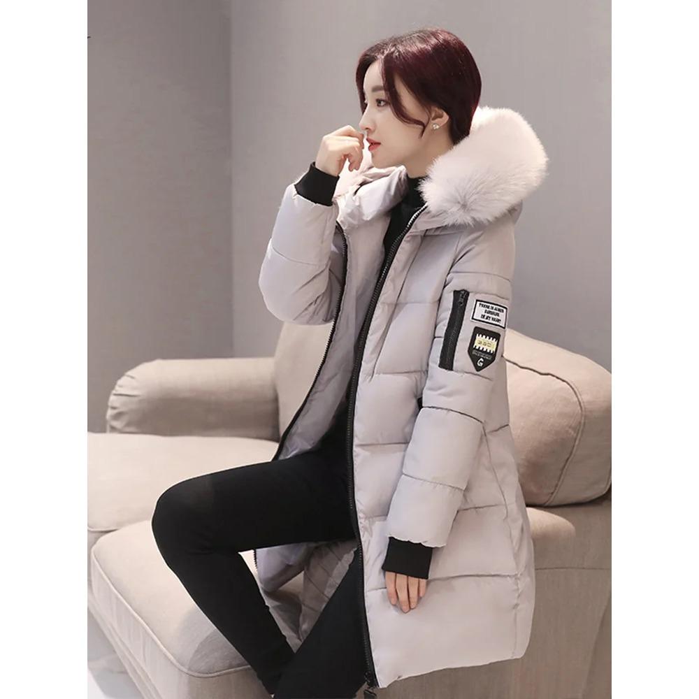 Winter Warm Fur Collar Hooded Women Parka Fashion Comfortable Zipper Pockets Design Long Jacket Elegant Slim Thick Female Coats