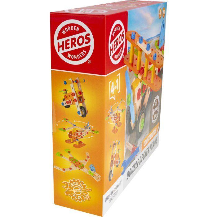 HEROS Constructor - Avion Biplan à construire - En bois 100 % certifié FSC® - 90 pièces - Dès 4 ans