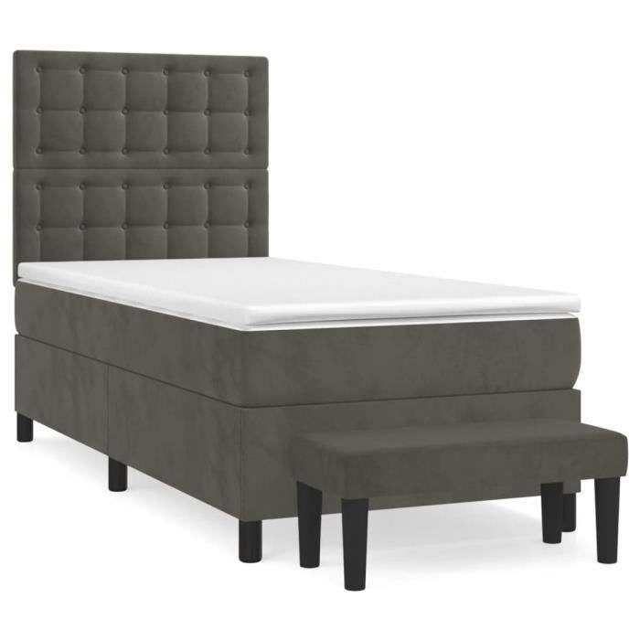 3138062 vidaXL Divan Bed and Mattress Dark Grey 90x200 Cm Velvet