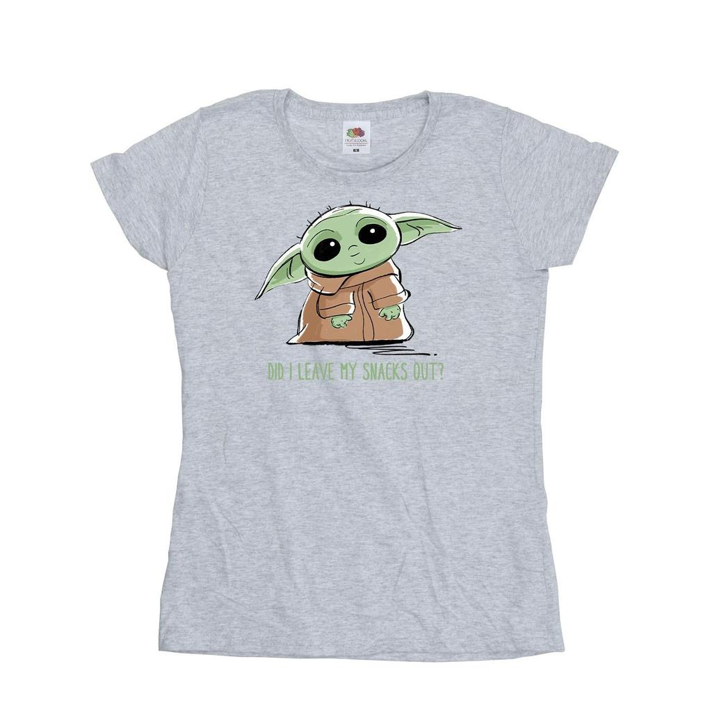 STAR WARS Womens/Ladies The Mandalorian Grogu Snacks Meme Cotton T-Shirt