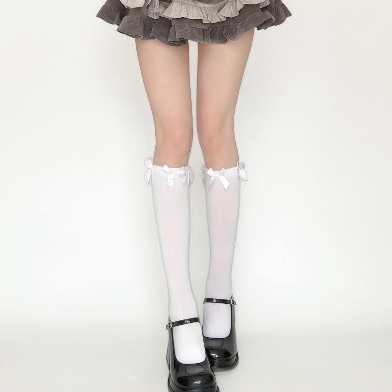 

Cute Female Middle School Long Tube Princess Calf Lolita Japanese Bow Jk Socks White Silk Pure Desire Can Be Sweet Or Salty One size fits all белый