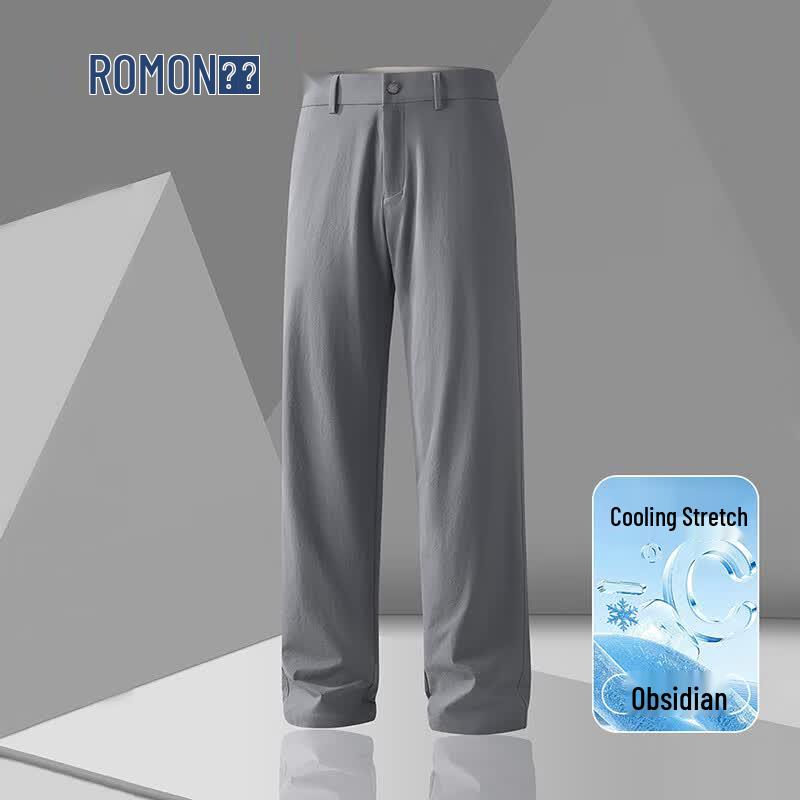 ROMON Men s High-Elastic Ice Silk Straight Casual Trousers 30