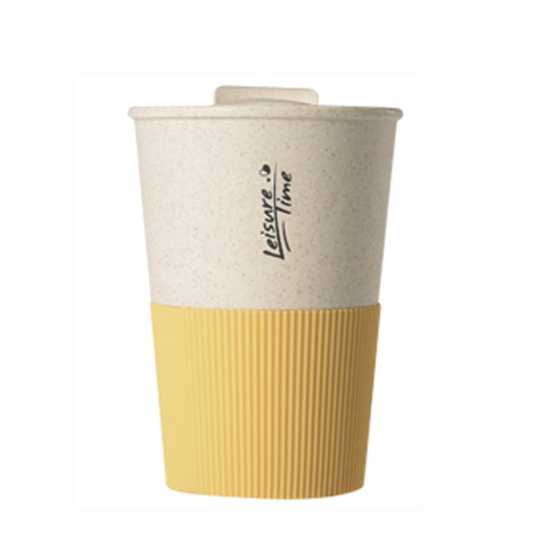 1PCS Portable Coffee Cup Double Wall Mug Wheat Straw Plastic Travel Water Bottle with Lid Microwave Heat Preservation Drinkware
