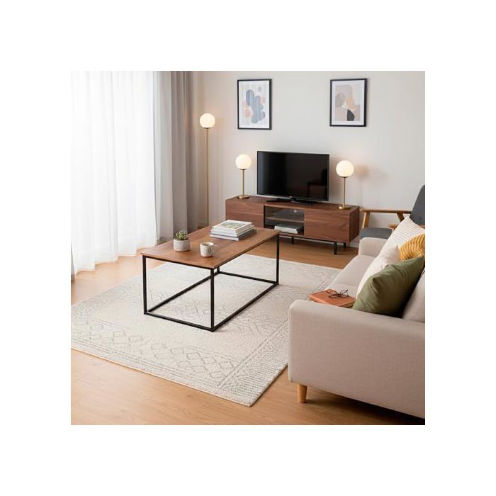 Table basse rectangulaire - AKTIVE - 90x48x40 cm - Effet chêne - Structure métallique noire - Capacité 20 kg