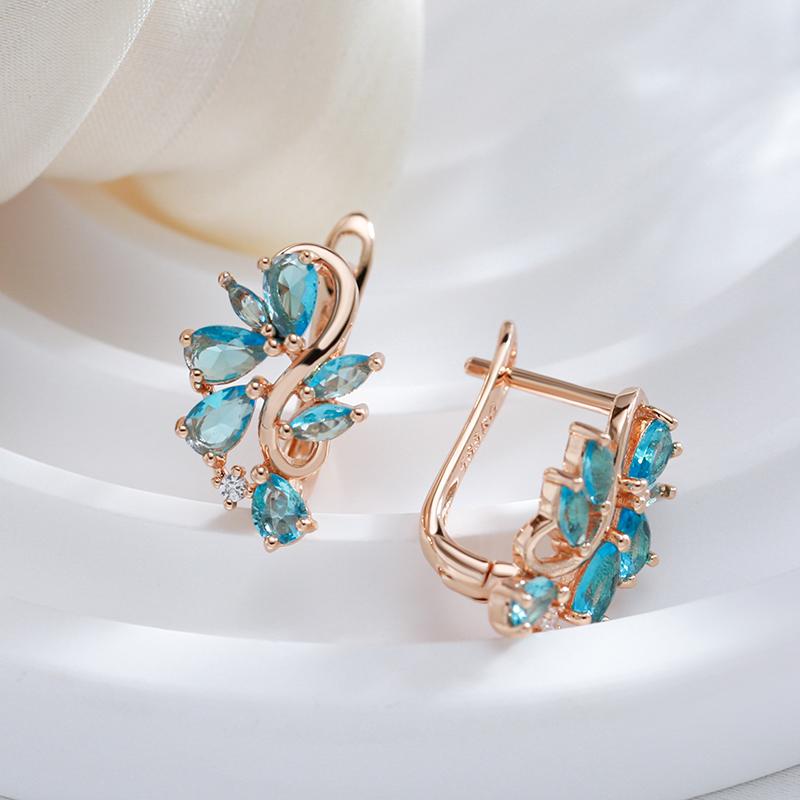 Trend Blue Natural Zircon Crystal Flower English Earrings For Women  Rose Gold Color Party Daily Fine Vintage Jewelry