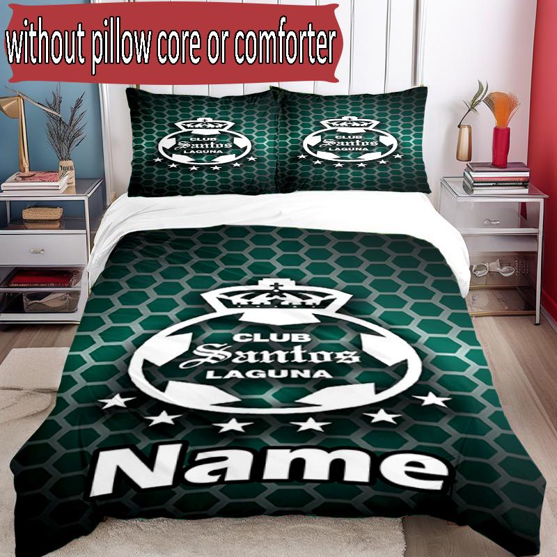3pcs Duvet Cover Set (1*Duvet Cover + 2*Pillowcase, Without Core), Custom Name Club Santos Laguna Pattern Bedding Set, Home Bedroom Decor Gift