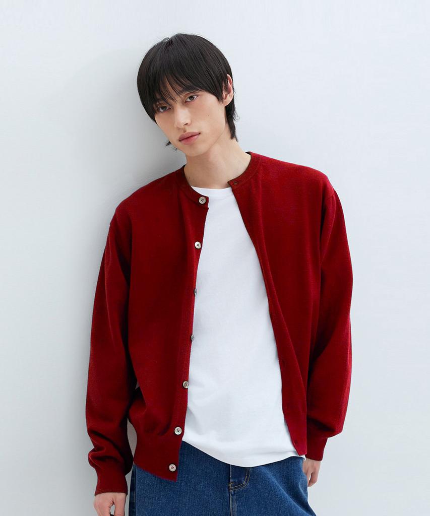 Leire Everyday Round Knit Cardigan [Red]