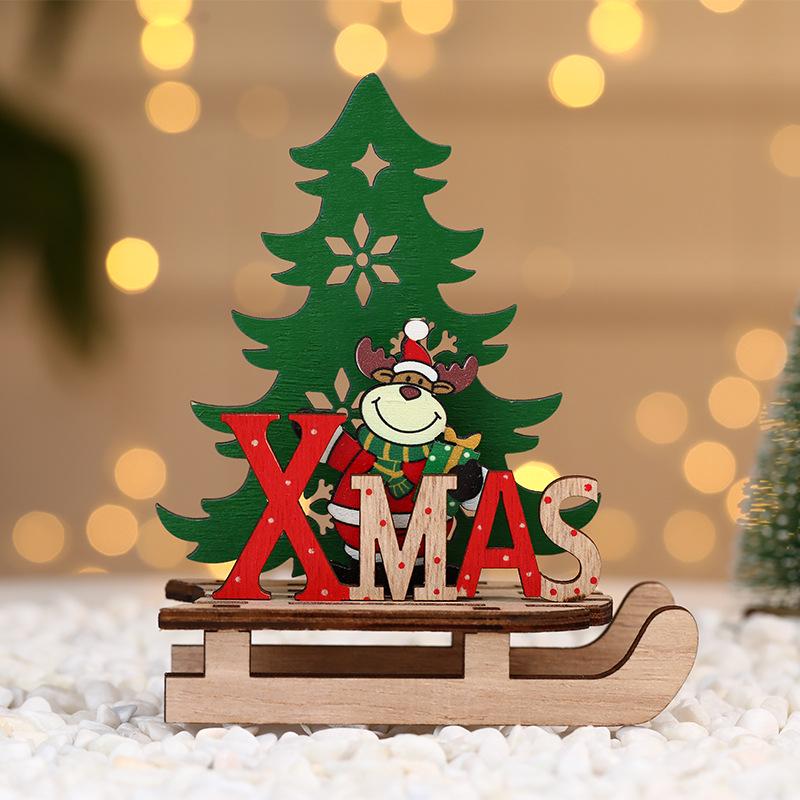 Creative Hand-Painted Cartoon Wooden Sleigh Ornament - DIY Christmas Assembly Decoration