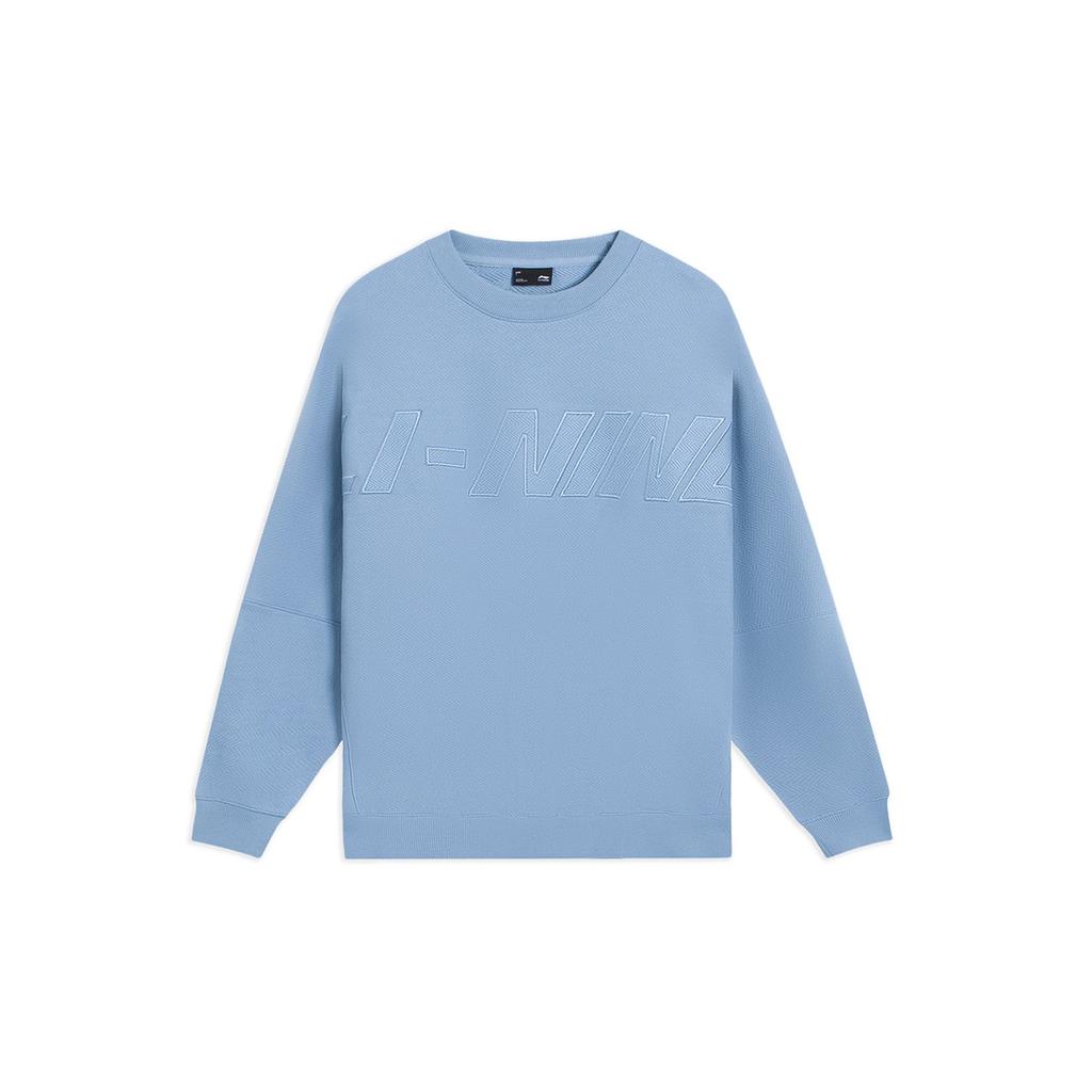 Li-Ning Sports Trend Series Embroidered Letter Pullover Sweatshirt Unisex Tops Soft-Grey Blue AWDS927-1