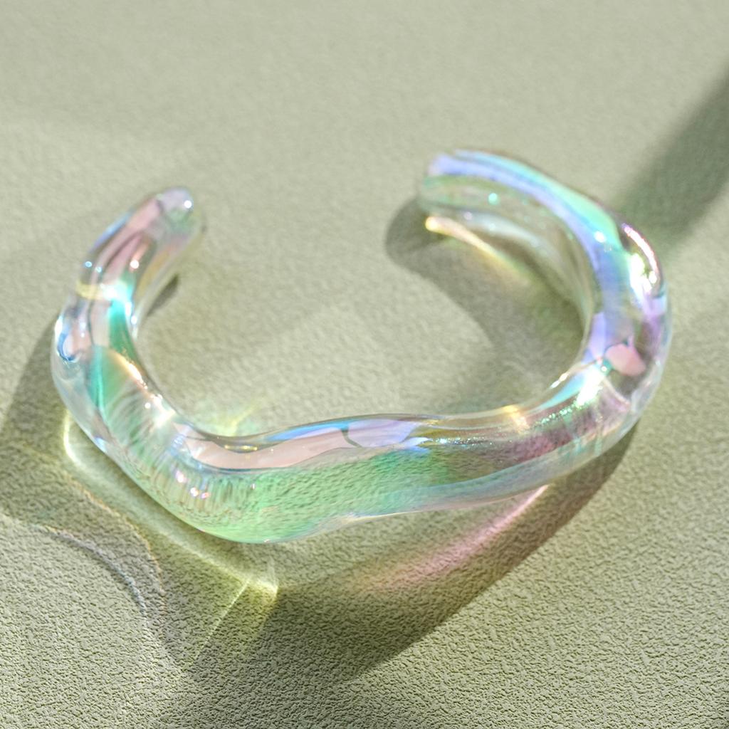 IF ME Bohemia Transparent Colorful Acrylic Opening Bangle for Women Irregular Large Wide Cuff Bracelet New Trend Couple Jewelry F