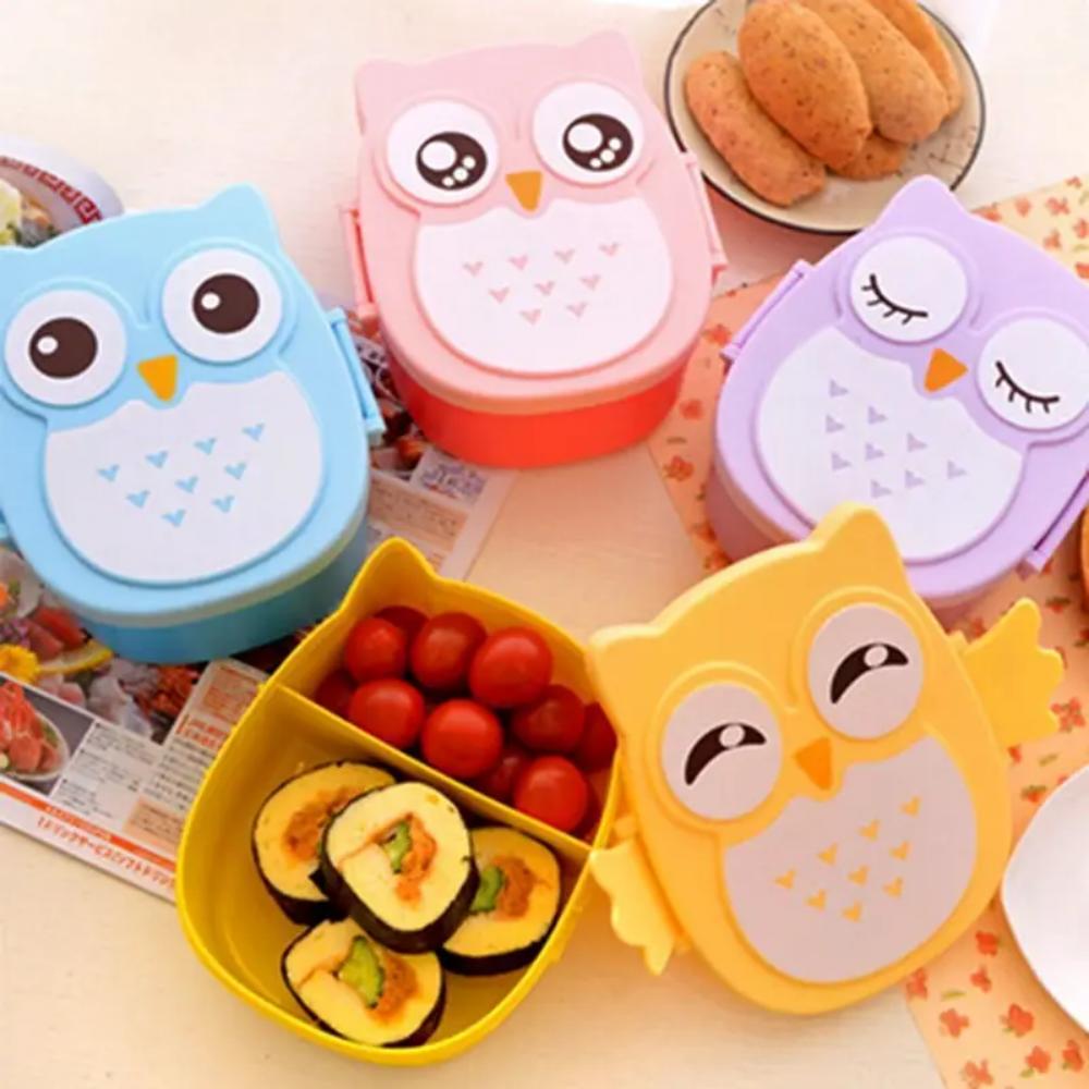 [Cartoon Owl Lunch Box] Secure Portable Plastic Lunch Box - Cartoon Owl Design, Ideal for Picnics and Students
