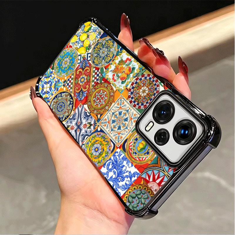 Italian Sicilian Style Floral Pattern Plating Phone Case For Xiaomi Poco X5 X6 X7 X8 Pro Max F8 Ultra F7 M8 M7 M5S Redmi 15C 15