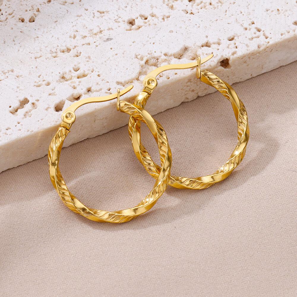 Classic Twist Hoop Earrings For Women Girls Stainless Steel Gold Color Earrings Punk  Jewelry Pendientes Mujer