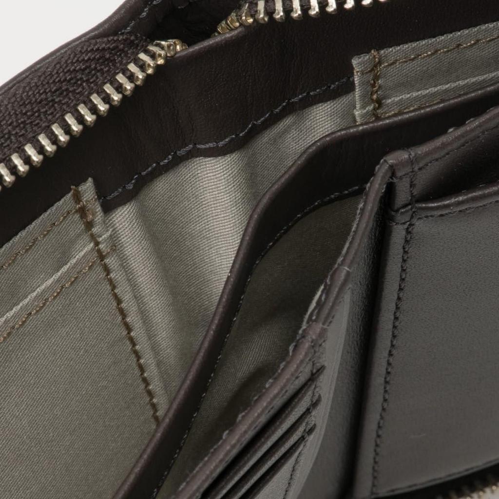 MARGARET HOWELL idea Cesar Round Zipper Bi-Fold Wallet Genuine Leather Compact Purse with Front Pocket Unisex MHLW5GS1