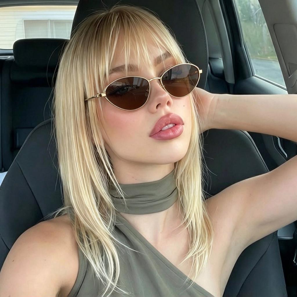 Vintage metal cat eye sunglasses women's YK millennial wind dopamine red round face sunglasses UV protection
