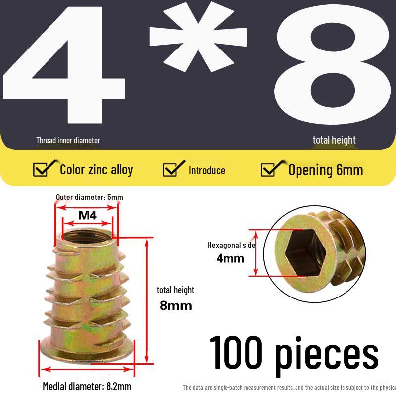 Zinc Alloy Hex Self-Tapping Nut with Washer for Furniture, Internal/External Thread, Medium Wood, Sizes M4-M8.