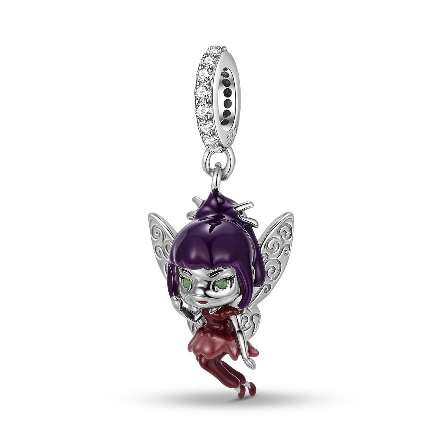 Creative Wind Fairy Pendant S925 Sterling Silver Purple Epoxy Jewelry Cute Character Series Bracelet DIY Accessories S925 sterling silver