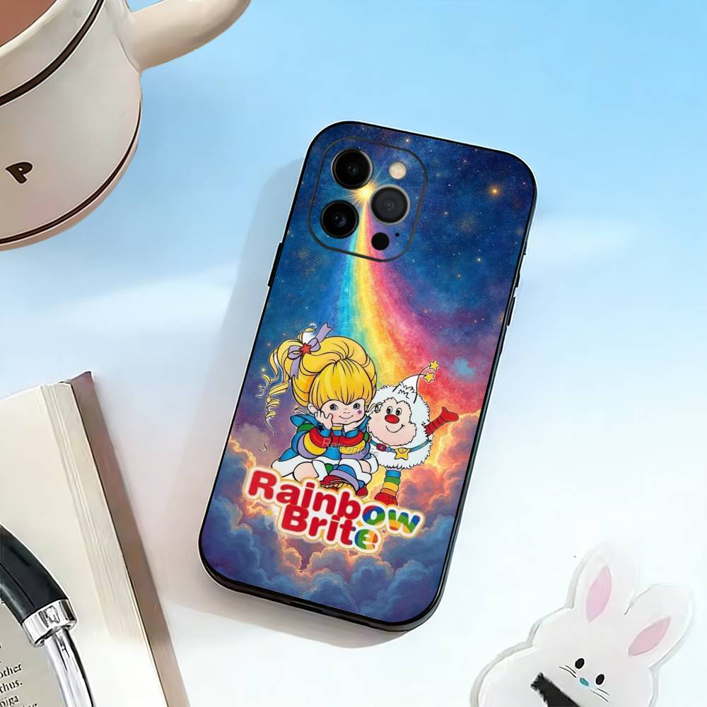 Color Kids Rainbow Brite Phone Case For iPhone 17,16,15,14,13,12,11 Plus,Pro Max,XS,Soft Silicone Black Cover
