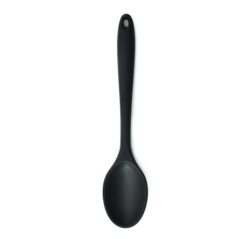5 Color Food Grade Silicone Long-handled Soup Spoon Solid Color Kids Spoon Kitchen Silicone Spoon Flatware Utensils Accessories