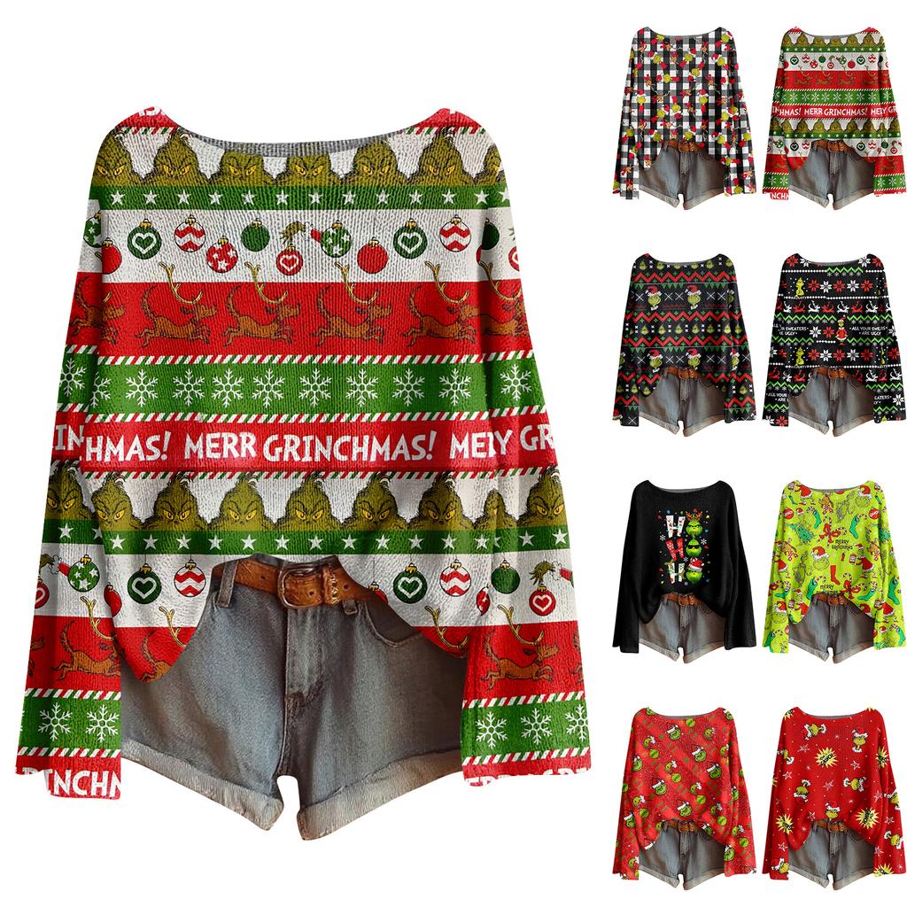 Damemote Langermet Christmas Snowman Snowflake Print Jakke Cardigan