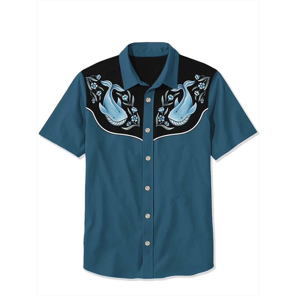 Men's Western Cowboy Style Short Sleeve Shirt Comfortable Breathable Summer Fashion Women's Shirt Top