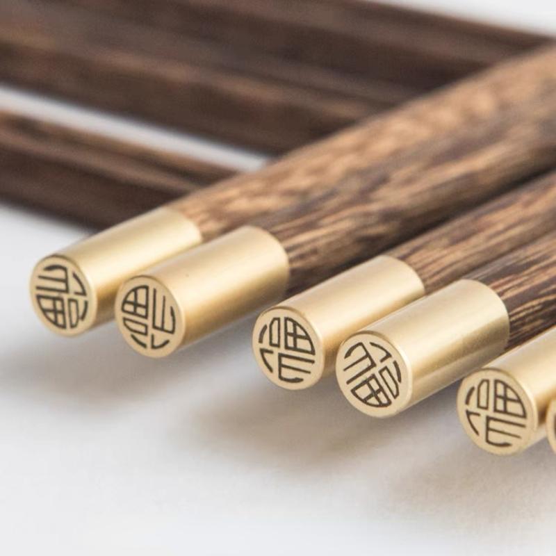 Chicken Wing Wood Chopsticks for Home Use Hotel High Grade Solid Wood Chopsticks Set Metal Head Lacquerless Waxless Chopsticks