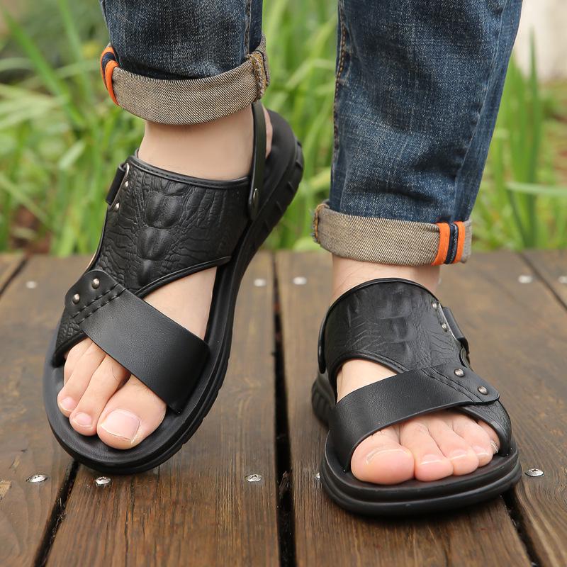 Men's Summer Leather Beach Sandals - Non-slip, Soft Sole, Plus Size, Casual Outdoor Driving Shoes