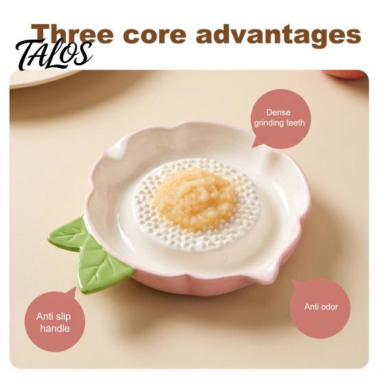 Small Hand Grinder Ceramic Garlic Grater Plate, with Leaf Handle Design, Manual Kitchen Mincer Easy Cleaning Grinding Tool, for Ginger And Lemon
