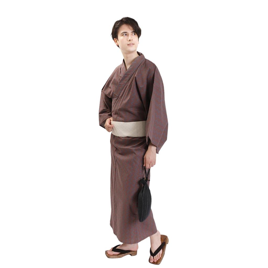 Fuuka Yukata Set Includes Waist and Geta Size Brown and with Tassel Square Z35E3B235 Men's (4 Pieces) - Obi, Cord, (Geta Clogs) - L, Gray,