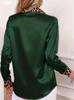 Leopard Print Satin Patchwork Long Sleeve Shirt for Women