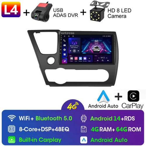 FortressFor Honda Civic9 2013 2014 2015 2016 Android 12 Carplay Car Radio Multimedia Video Player GPS Navigation 2 Din Autoradio