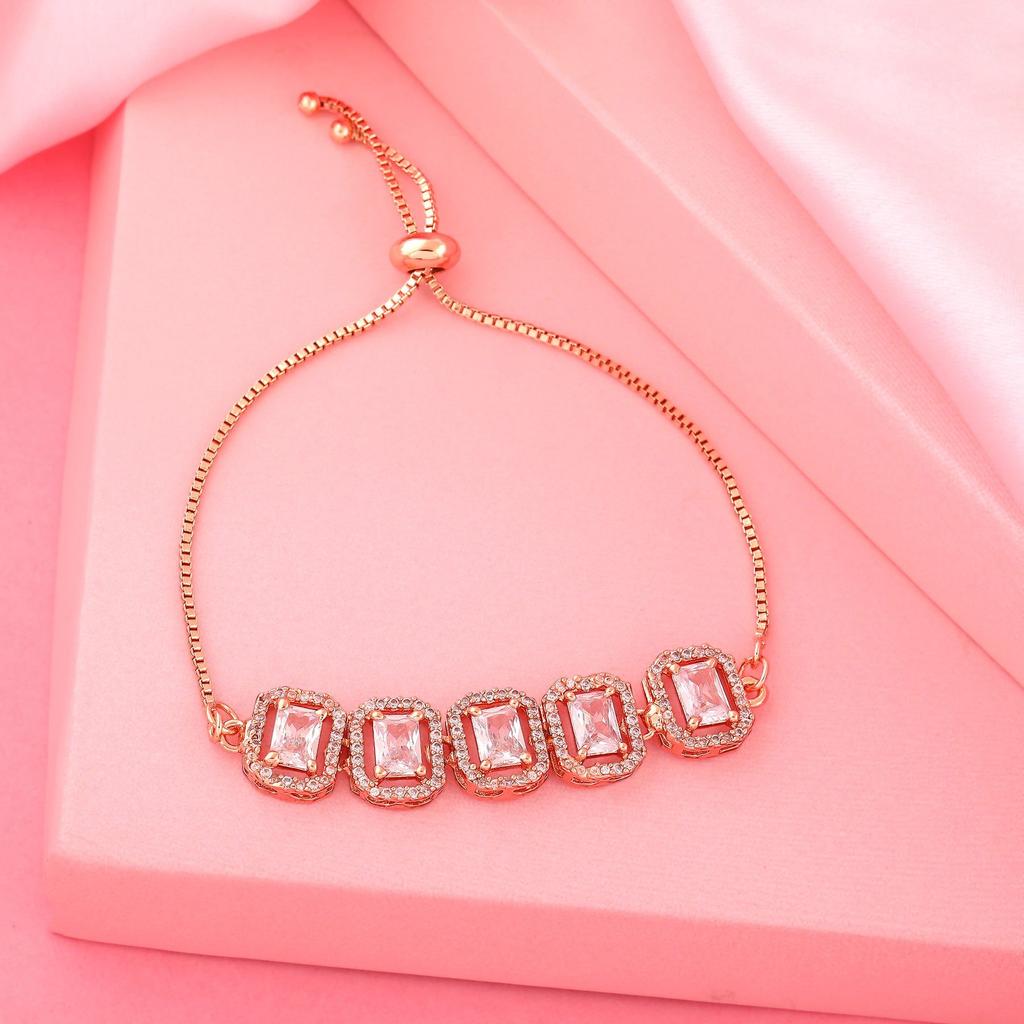 Estele Women's Octagonal Bracelet Rose Gold Plated with CZ Ossum