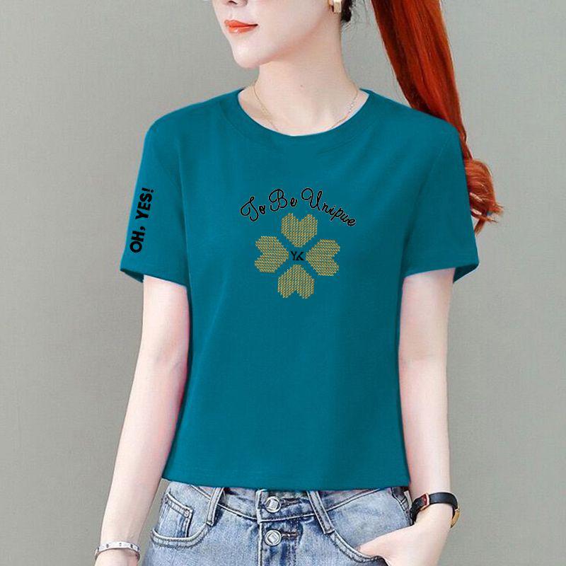 Women's White Pure Cotton Short Sleeve T-Shirt, Korean Style, Loose Fit, Petite High Waist, Versatile Fashion Top