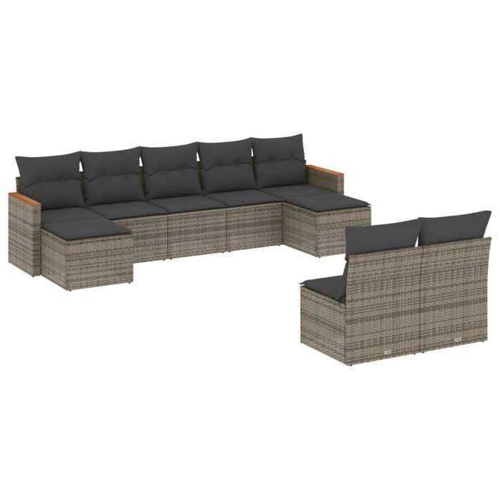 VidaXL Salon de Jardin avec Coussins 9 pcs, Canapés de Terrasse, Ensemble de Meubles de Patio, Mobilier d'Extérieur, Gris 3258777