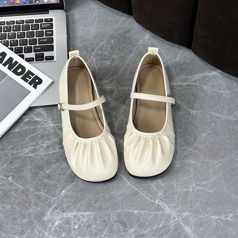 Gentle Small Fragrant Wind Shallow Mouth Mary Jane Shoes Summer Word with Sandals 2025 New Pleated Flat-bottomed Work Shoes