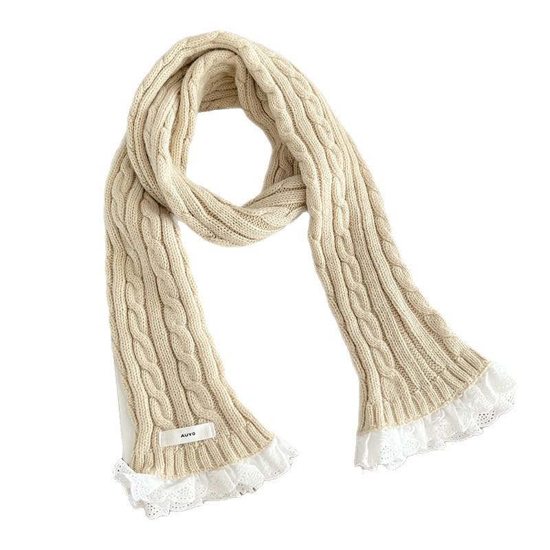 Winter style with thermal lace scarf knitted twist lace Korean student atmosphere scarf scarf