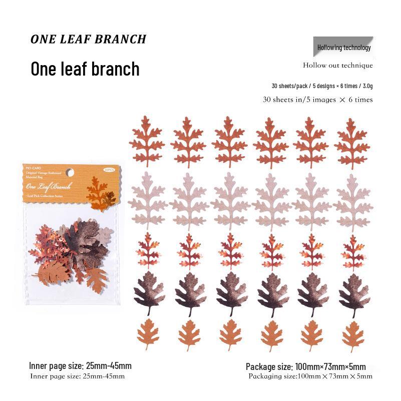 Mò Mò Bái Kraft Paper Pack: Retro Embossed Leaves, 30 Sheets, 8 Styles